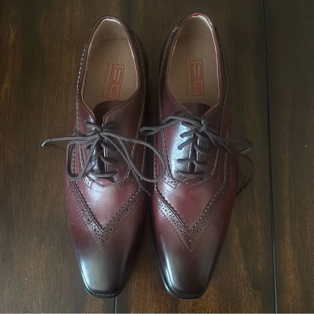 NWOT Steven Land Mens Leather Oxford Dress Shoes Size 8.5 Brick Red Lace-Up